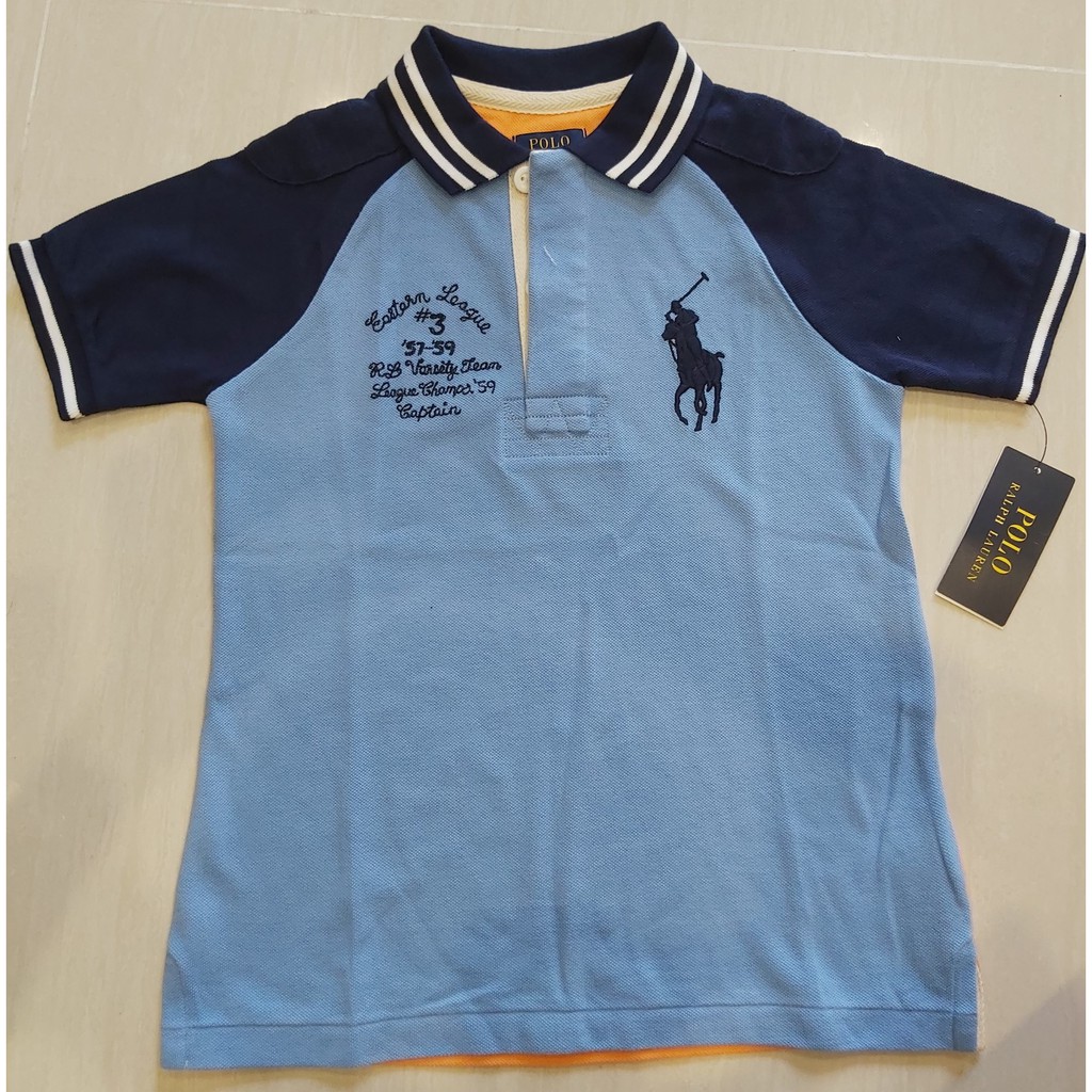 Áo thun polo bé trai 6-7 tuổi cotton tay ngắn màu xanh hiệu Ralph Lauren size 7 hàng hiệu mỹ chính hãng