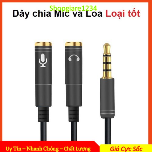 [Mã ELHACE giảm 4% đơn 300K] Dây chia Jack 3.5 thành micro và phone (loại tốt- Đầu Mạ Vàng)- Dây Dài 30cm