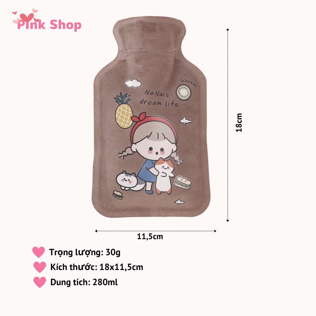 Túi chườm ấm nóng lạnh, Túi giữ nhiệt Pinkshop đa năng giảm đau bụng kinh 280ml