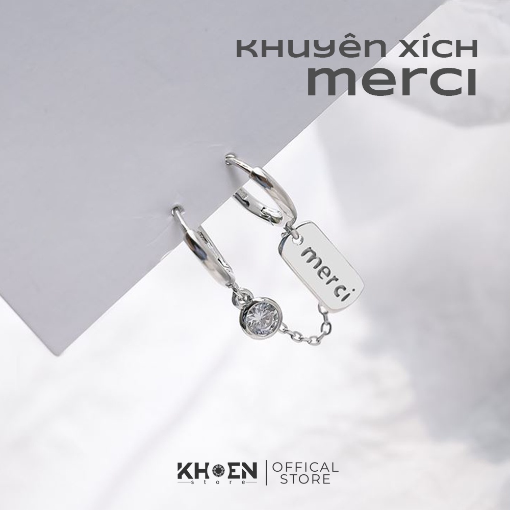 Khuyên tai  Khuyên xích Merci  - xi bạc 925