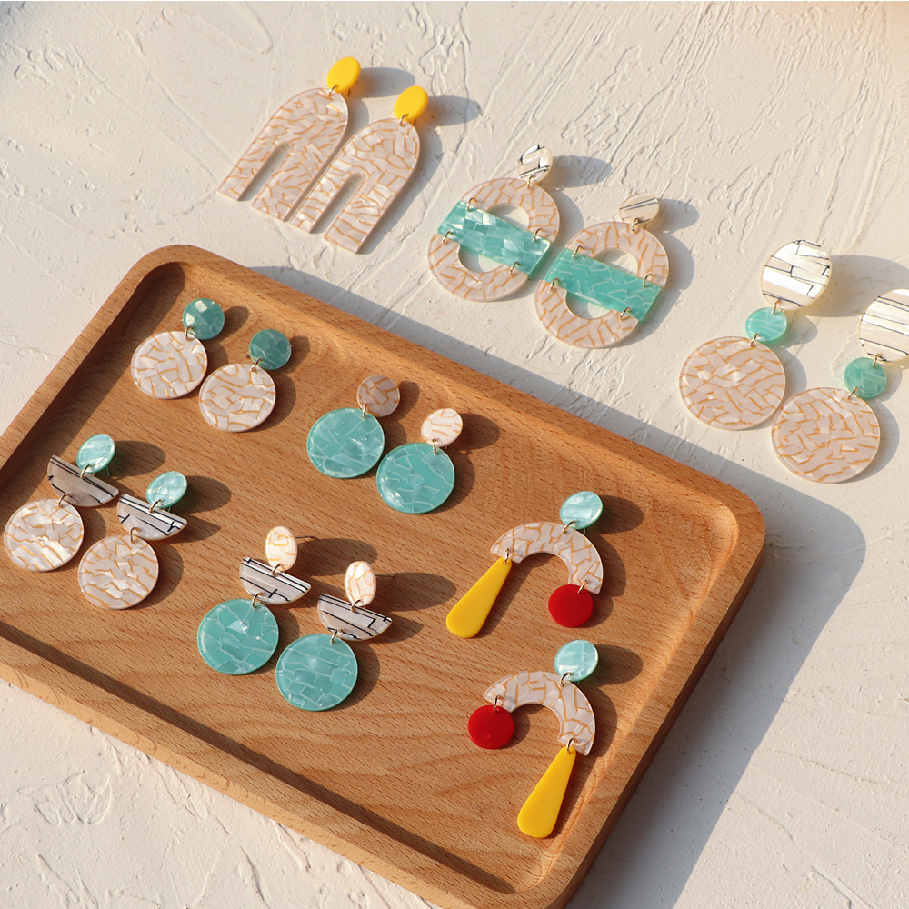 Hoa Tai Dáng Dài Hoạ Tiết Hình Học Độc Đáo Thời Trang