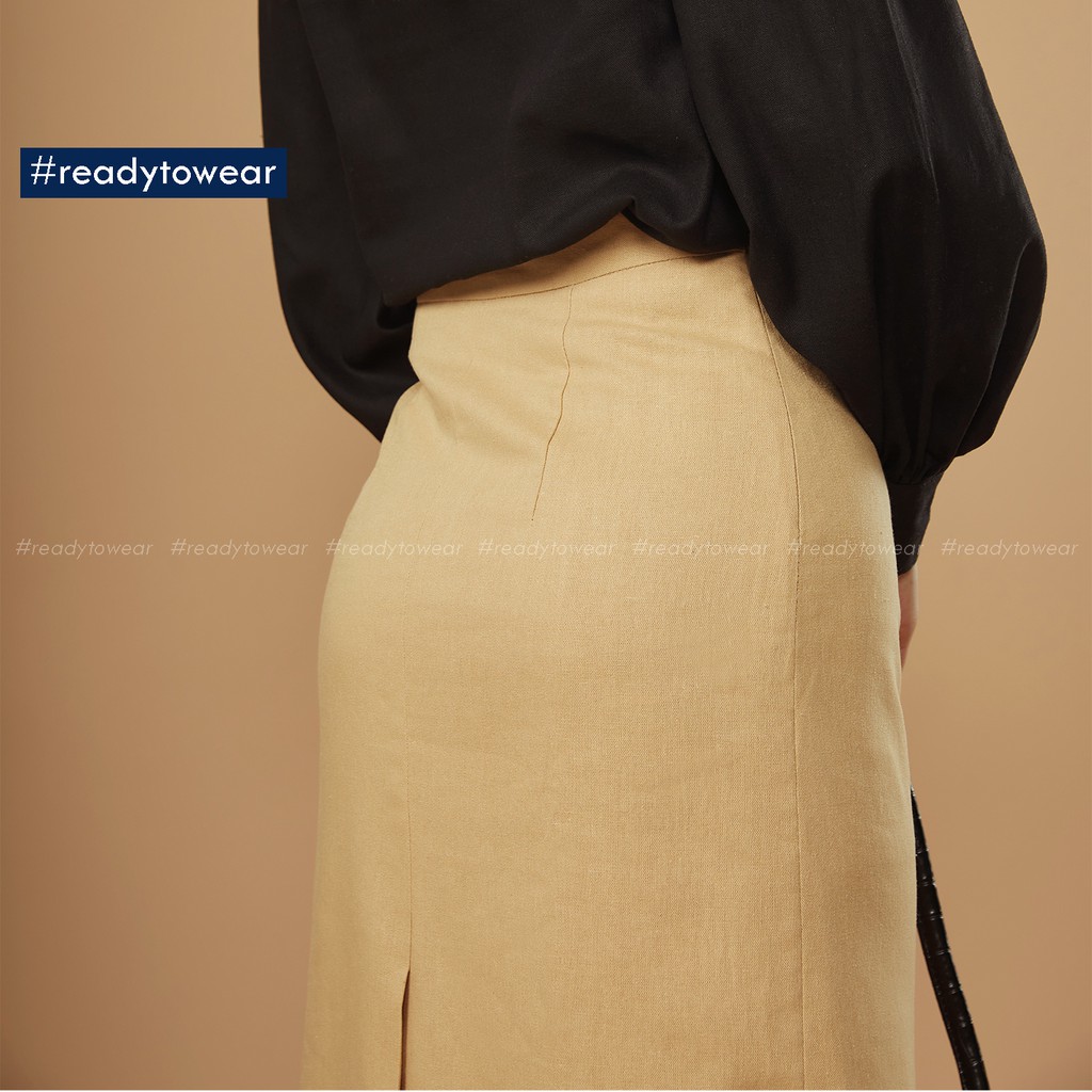 Chân váy xẻ tà dáng dài suông chữ A midi 2 lớp ôm nhẹ công sở màu trắng vàng tím be - linen long office skirt CV01 | BigBuy360 - bigbuy360.vn