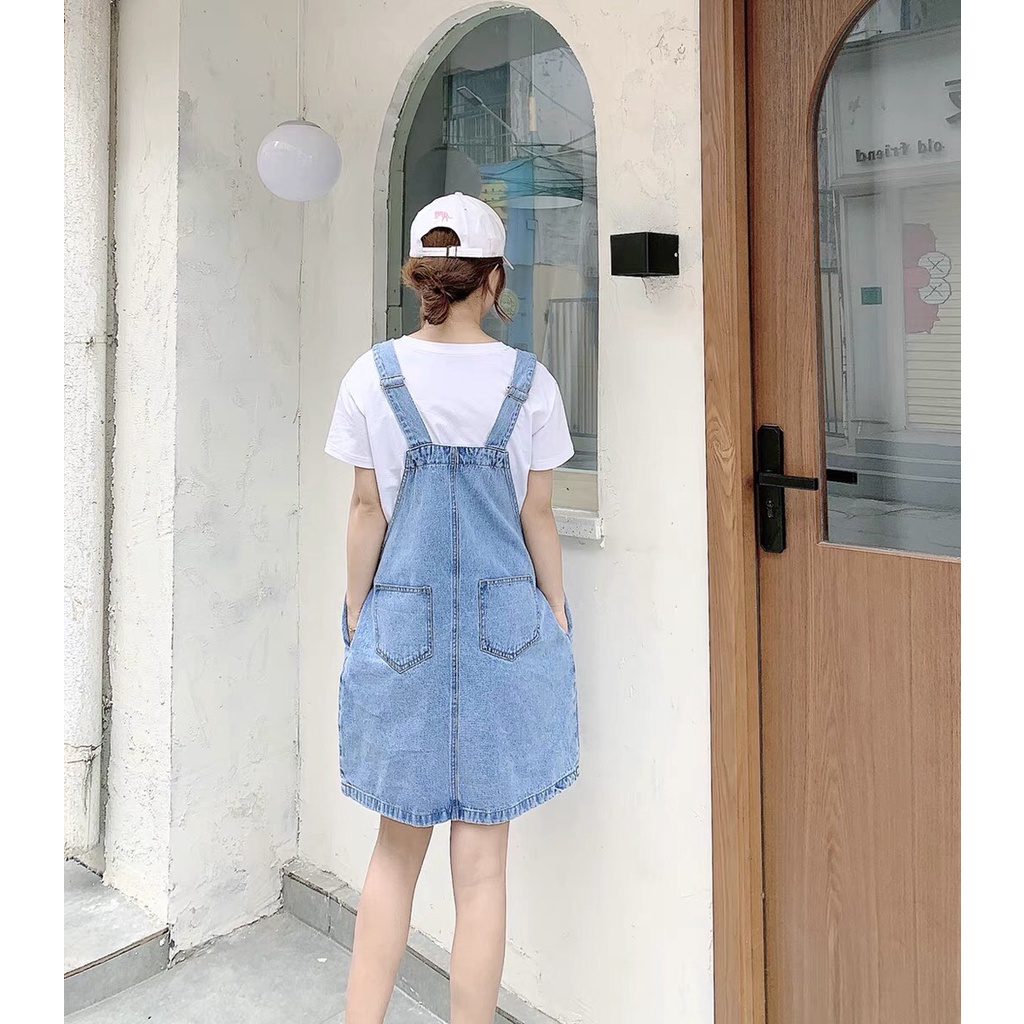 Yếm váy jean rộng 2 dây cao cấp, váy jean túi ngực phong cách Hàn Quốc nhẹ nhàng, cá tính - Lari jean | BigBuy360 - bigbuy360.vn
