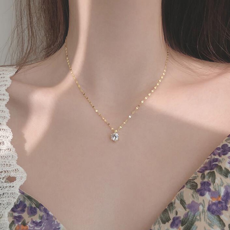 Vòng cổ mạ bạc đính đá zircon sáng bóng phong cách cổ điển thời trang dành cho nữ