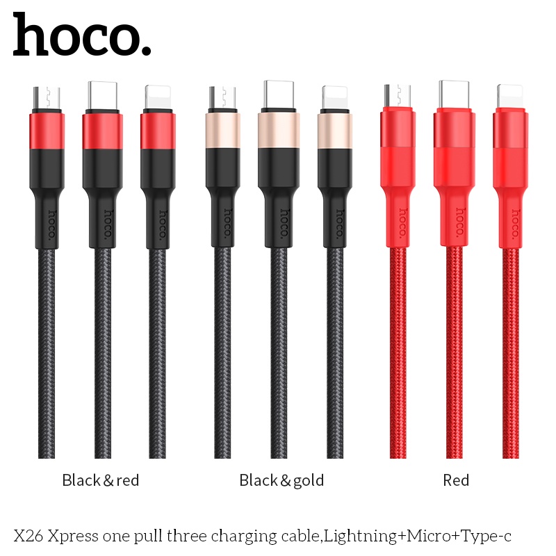 Cáp sạc dây dù đa năng X26 3 in 1- Hàng chính hãng