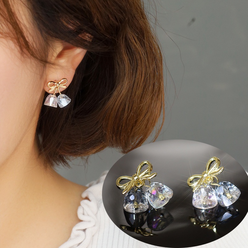 Bông Tai Đính Đá Pha Lê Xanh Dương Phong Cách Hàn Quốc Thời Trang Cho Nữ