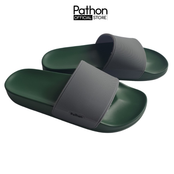 Dép nam nữ quai ngang slipper Pathon quai PVC và đế PU xanh quai xám Mẫu SD67