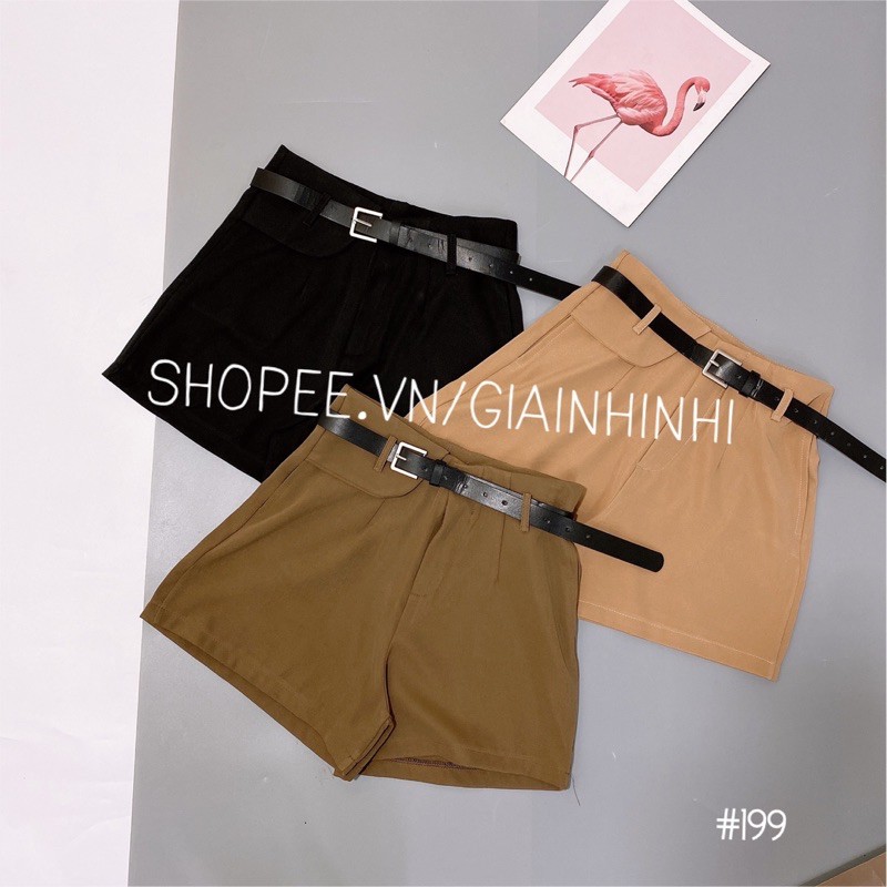 Xả hàng - Quần short vải kèm đai, Quần đùi nữ cạp cao QS199 - NhiNhi Shop
