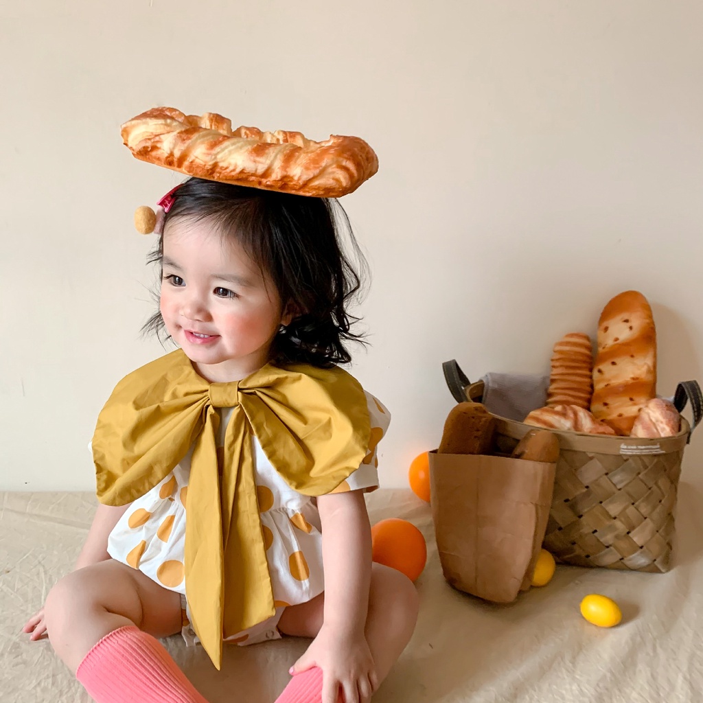Baby Girl Jumpsuit 2022 Summer Korean Style Baby Girl Polka Dot Chest Big Bowknot Bag Fart Romper WjVg