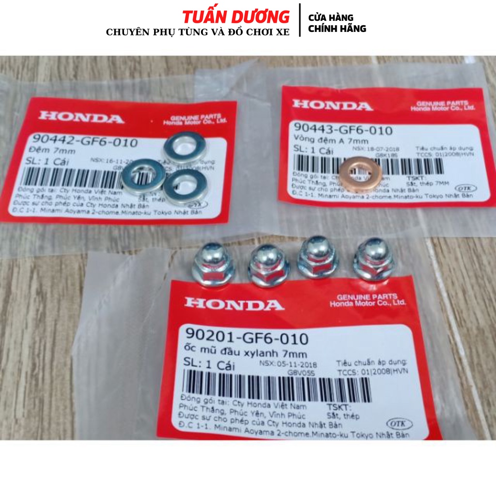 Bộ 4 ốc chụp &amp; Long đen đầu bò [ CHÍNH HÃNG ] lắp cho dream và wave honda các loại