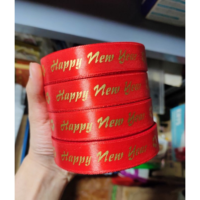 Ruy băng Chúc Mừng Năm Mới / Happy New Year bản 1cm 2cm (Cuộn 20 mét)