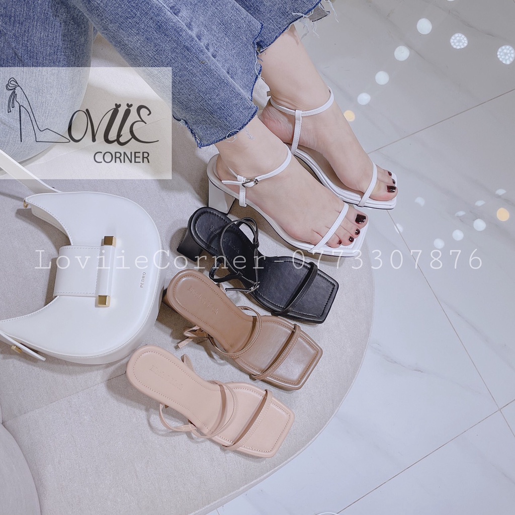 GIÀY CAO GÓT LOVIIECORNER - GIÀY SANDAL NỮ THỜI TRANG GÓT VUÔNG QUAI MÃNH 7CM TALON HAI LỚP G211216