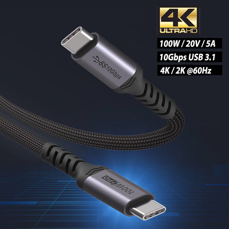 Cáp usb-c 3.2 gen 2x1 tốc độ 10Gbps xuất màn hình 4k@60hz Thunderbolt 20Gbps macbook imac - sạc nhanh 100W PD QC 4.0