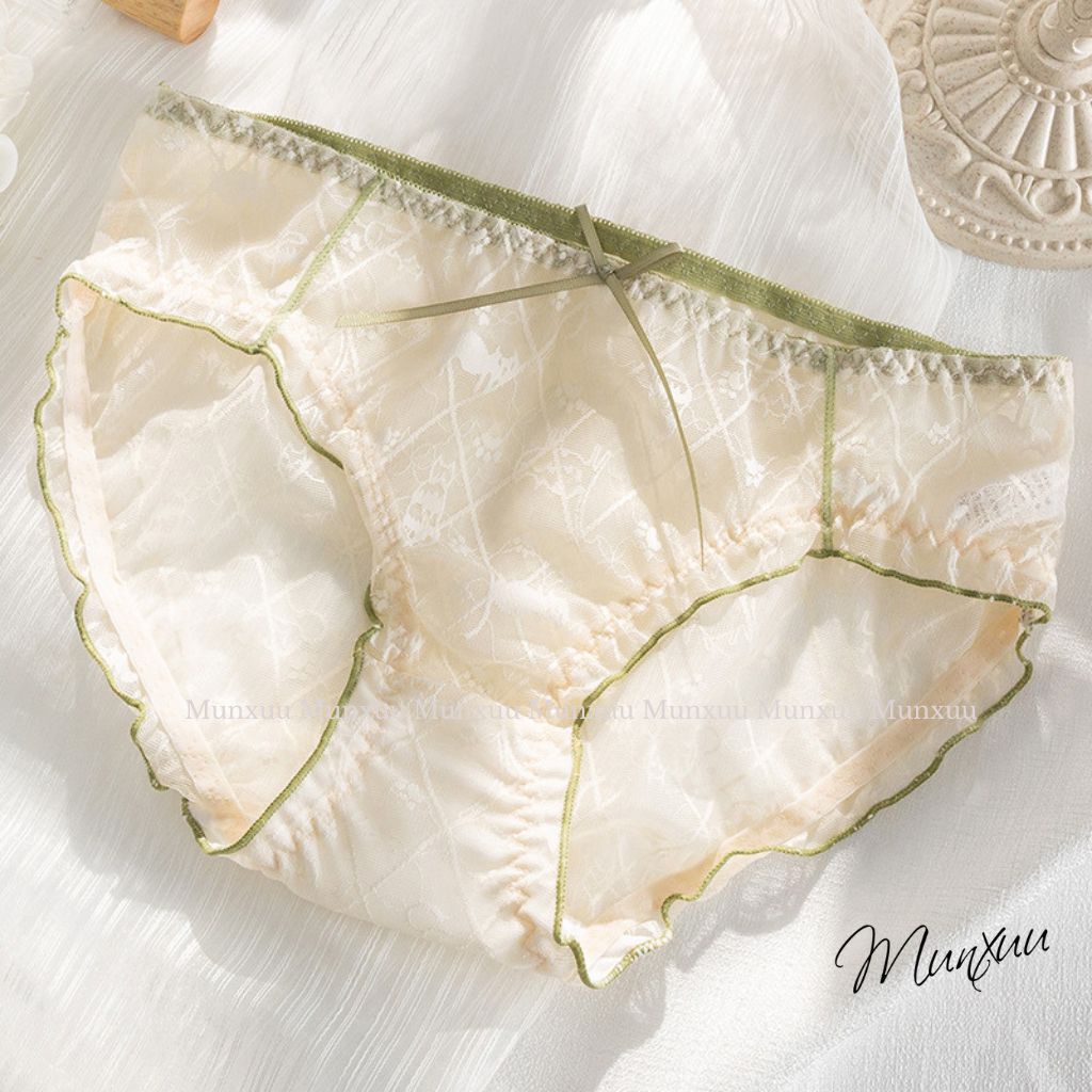 Quần lót ren nữ cao cấp MUNXUU họa tiết mèo phối nơ điệu đà, chất ren mềm mại thông thoáng - QC130