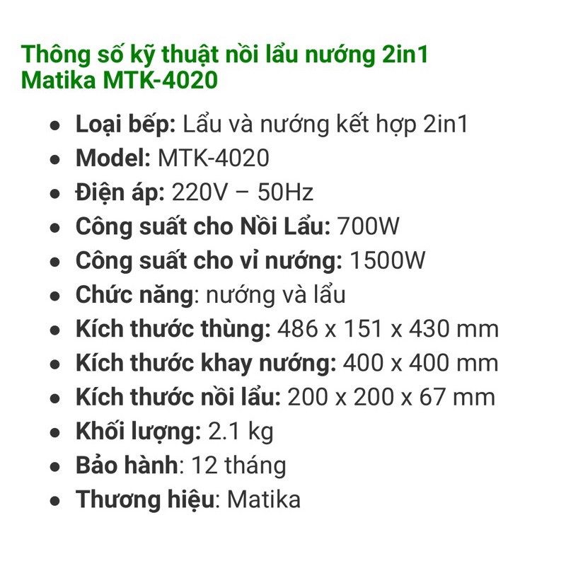 Bếp nướng+lẩu Matika
