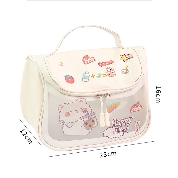 Túi Đựng Mĩ Phẩm Trong Suốt Nhiều Màu Dễ Thương , Tặng Kèm Sticker