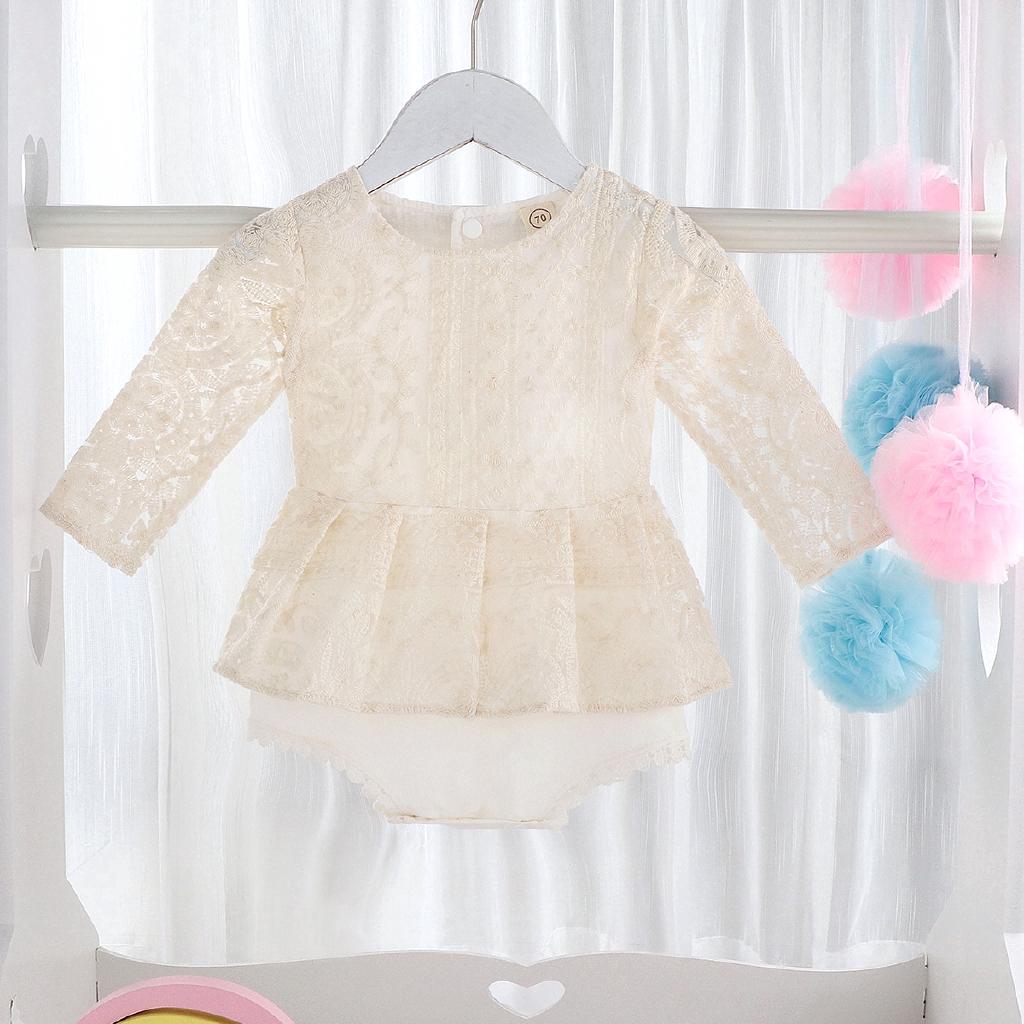 Bộ Áo Liền Quần Phối Ren Cho Bé Gái Sơ Sinh