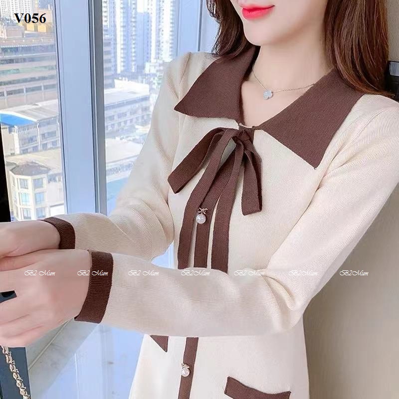 Váy len dáng xòe dài tay cổ đức cúc ngọc V056