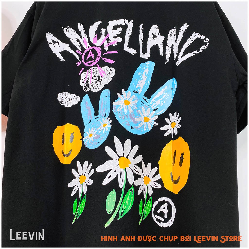 Áo thun form rộng UNISEX Angel Land Crayon Bunny Nam Nữ Kiểu áo phông tay lỡ giấu quần [TE-AL02] Leevin Store