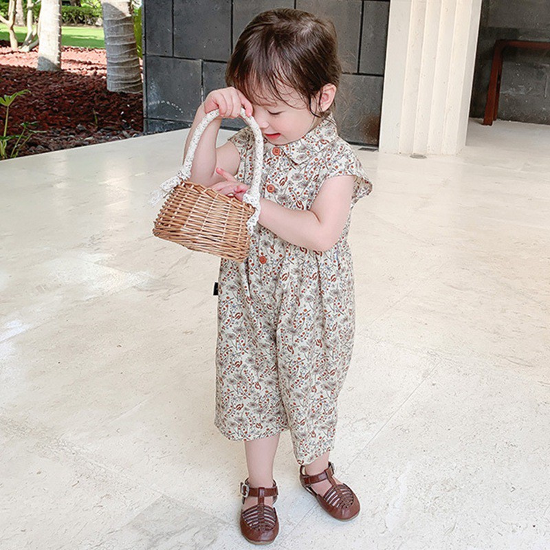 Bộ Áo Liền Quần Không Tay In Hoa Xinh Xắn Đáng Yêu Cho Bé Gái