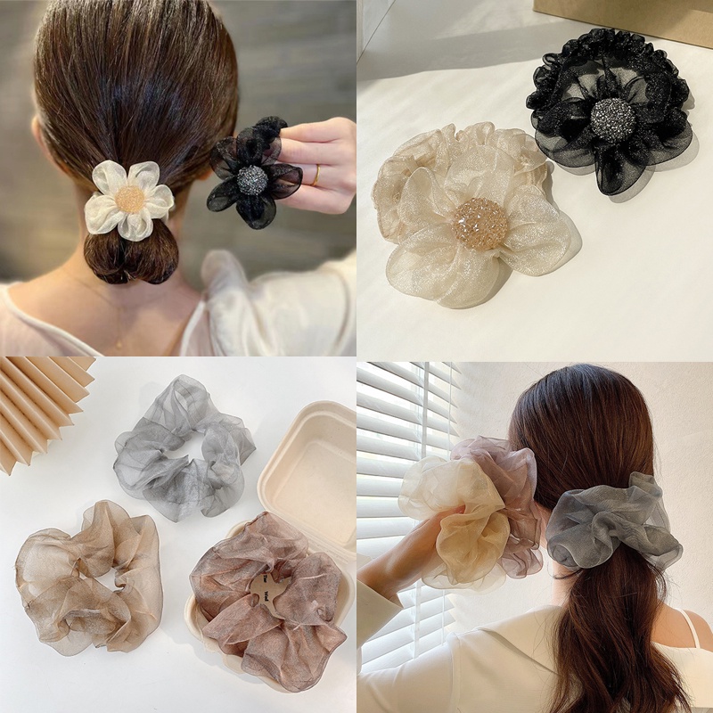 Dây Buộc Tóc Cao Su Co Giãn Đính Đá Hình Hoa Thời Trang Hàn Quốc