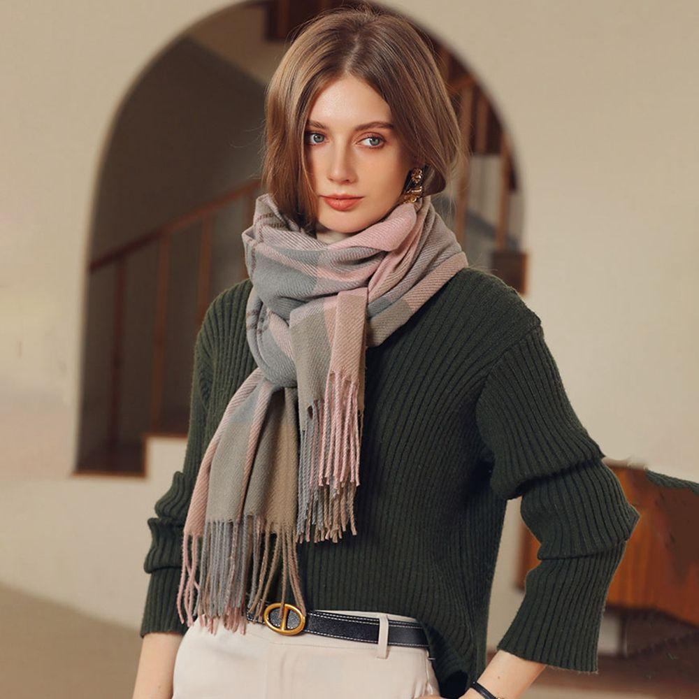 IVORY Khăn Choàng Cổ Họa Tiết Kẻ Sọc Phong Cách Hàn Quốc Cổ Điển Thời Trang Thu Đông Cho Nữ