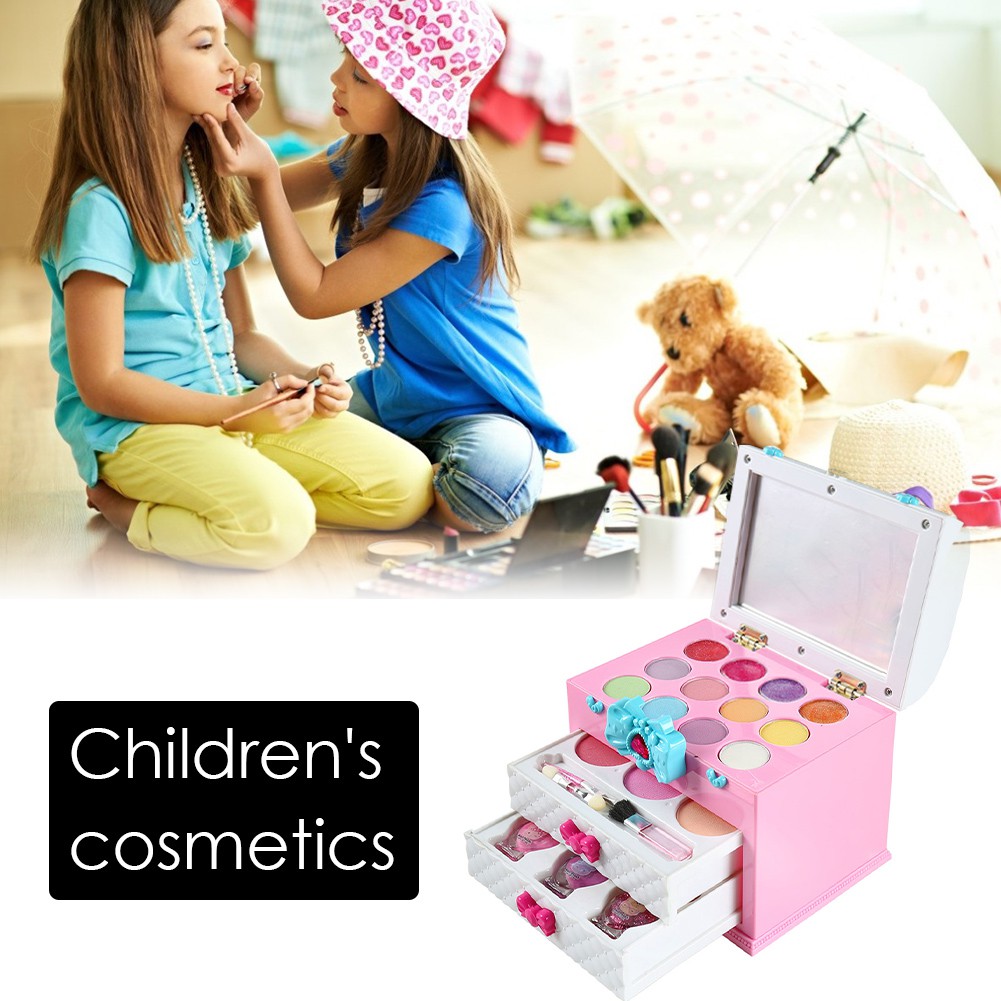 Non Toxic and Washable Kids Makeup set,Girl Pretend Play Makeup Set Cosmetic Kit Toy With Portable Box For Children Gifts,Makeup set for Kids Real