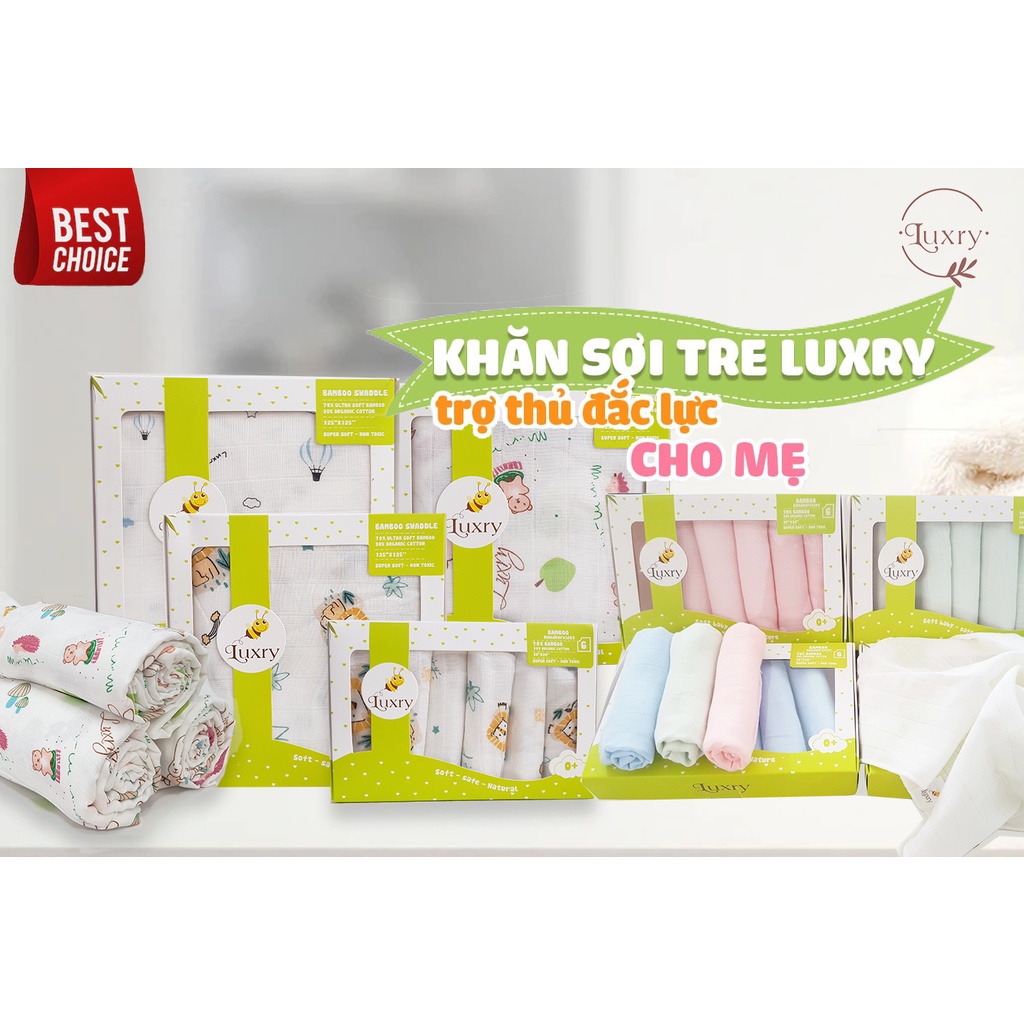 Khăn đa năng cho bé 125x125cm chất vải sợi tre kháng khuẩn mềm mịn Luxry