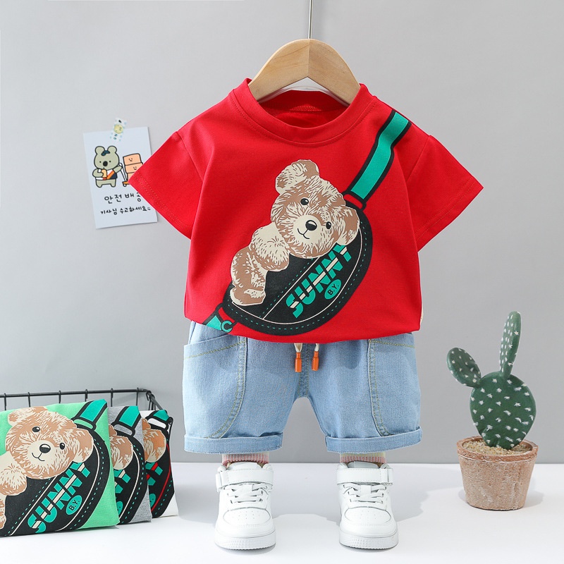 Bộ đồ bé trai hình gấu phong cách Hàn Quốc, bộ quần áo bé trai dễ thương từ 8-16kg Easy Baby (SS-2694B)
