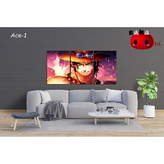 Tranh canvas anime bộ 3 tấm hoả quyền portgas d. ace