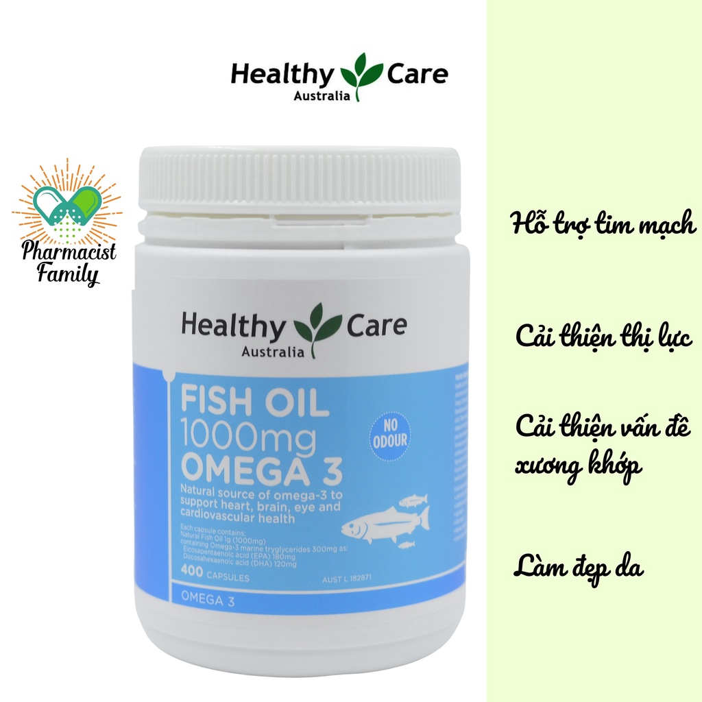 Healthy care Fish Oil 1000mg Omega 3 [ÚC], Siêu to 400 viên