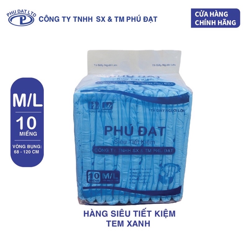 Bỉm Phú Đạt, Việt Thái cho người lớn, người già, sau sinh (Túi 10 miếng) Size M/L