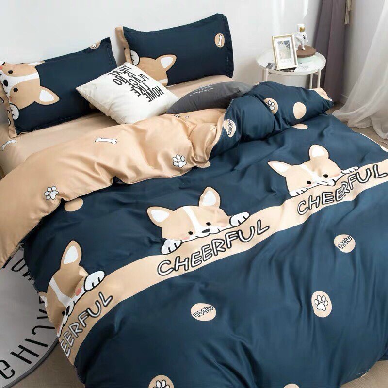 Bộ chăn ga gối Poly Cotton Chó cheefbul 4 món - Miễn phí bo chun mọi kích thước