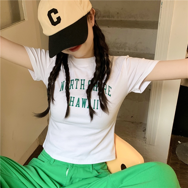 SUXI Áo Thun Ngắn Tay Cổ Tròn In Chữ Đơn Giản Dễ Phối Đồ Thời Trang Mùa Hè Cho Nữ