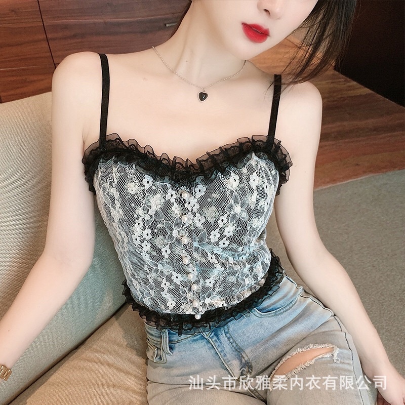 Áo ren hoa nhí có đệm ngực phong cách ngọt ngào Shop Chavi