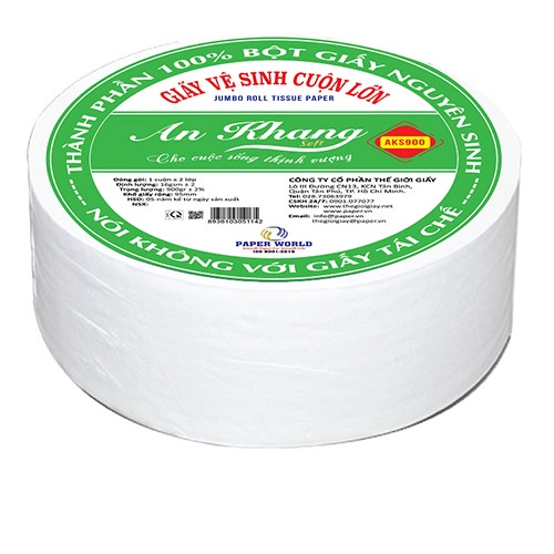 Combo 5 Giấy vệ sinh cuộn lớn AN KHANG SOFT | AKS900, 100% bột giấy nguyên sinh, dùng trong nhà vệ sinh, hai lớp