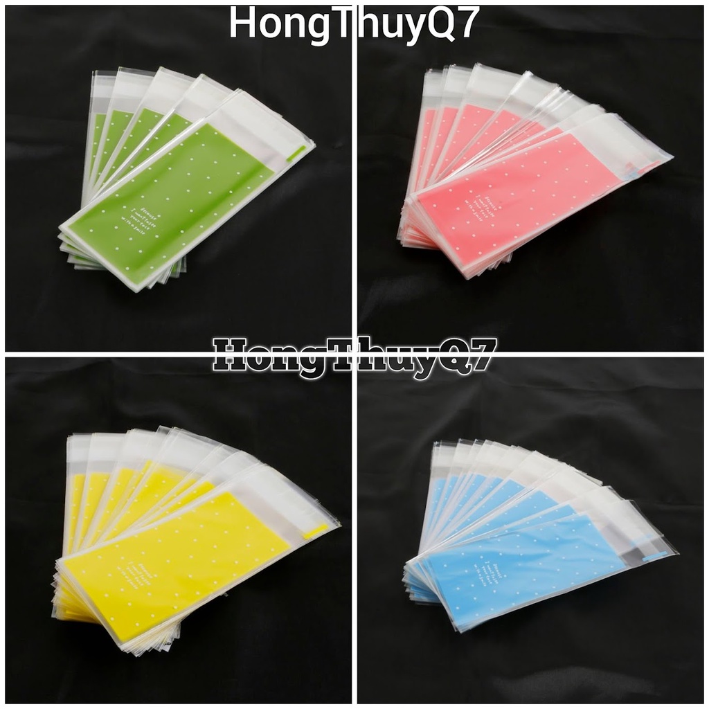 Túi bóng kính 5x10+3cm Chấm Bi Nhiều Màu Đựng Kẹo Nougat, Giáng sinh, sinh nhật, Valentine /10.13/- HongThuyQ7