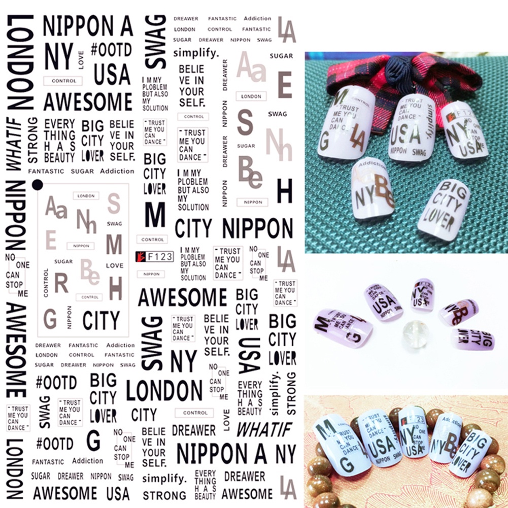 1 Tấm Hình Dán Trang Trí Móng Tay Họa Tiết Gấu Trúc Và Chữ Cái Diy