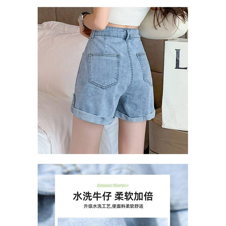 Quần Short Denim Lưng Cao Ống Rộng Màu Xanh Dương / Đen Thời Trang Mùa Hè Cho Nữ