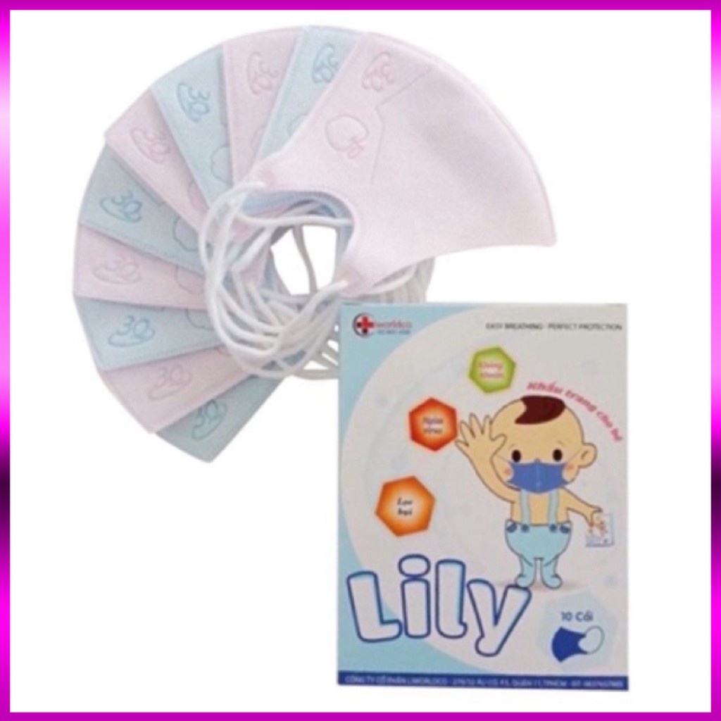 Hộp 10 khẩu trang Lily cho trẻ em ( 1-8 tuổi)