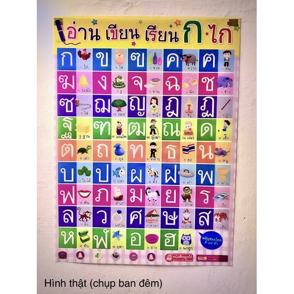 Miếng nhựa phụ âm nguyên âm tiếng Thái viết và bôi được dùng dán tường hoặc treo tường