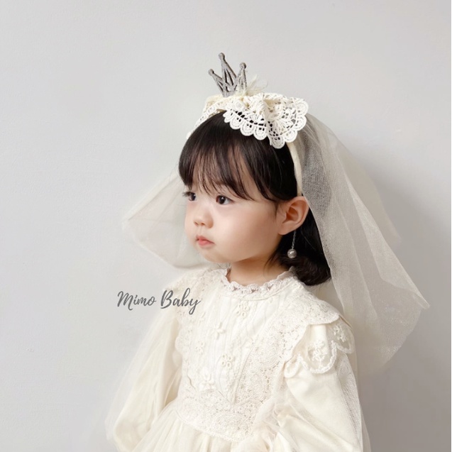 Bờm cô dâu, bờm nơ gắn voan phong cách tiểu thư cho bé gái BD68 Mimo Baby