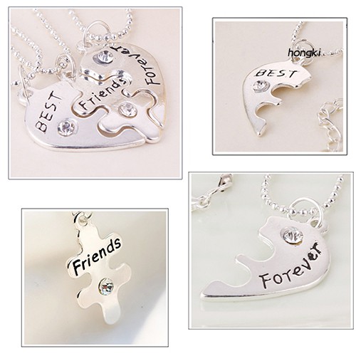 Set 3 vòng cổ Tình Bạn Mặt Trái Tim Ghép Khắc Chữ Best Friend Forever