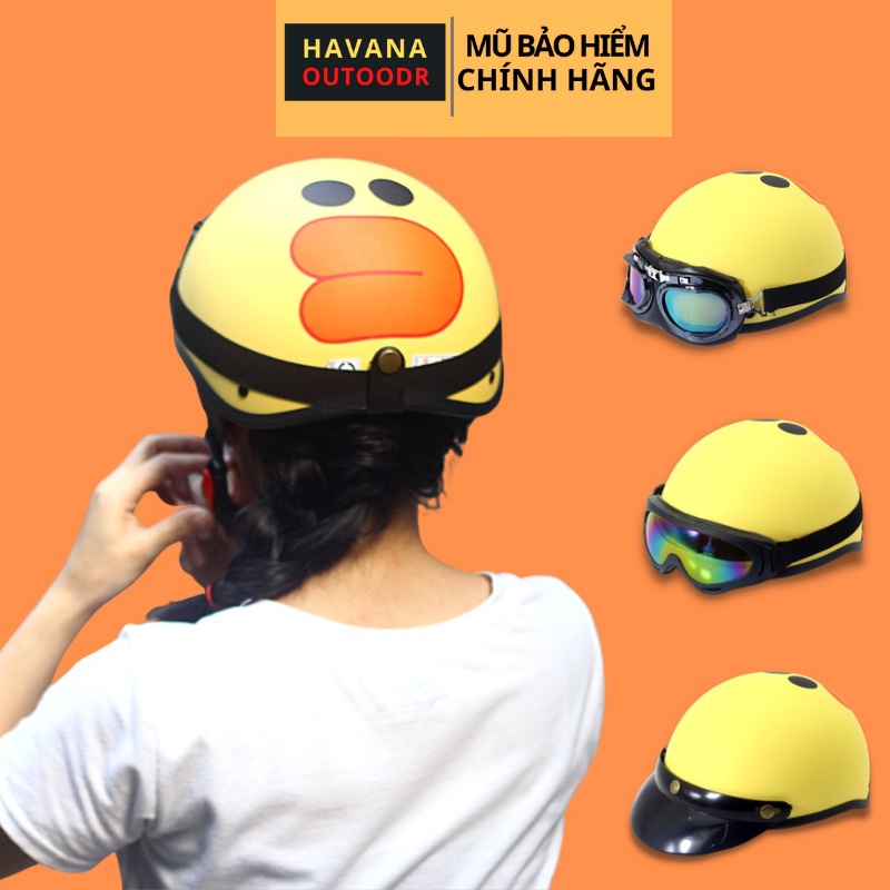 Mũ Bảo Hiểm Vịt Vàng Cute Gắn Chong Chóng kèm Kính Phi Công Havana Store |Nhựa ABS Độ Bền Cao - BH 12 Tháng