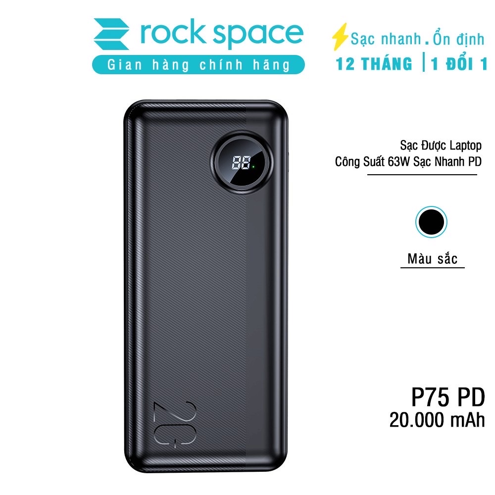 Pin sạc dự phòng RockspaceP75 20.000 mAh 63W sạc được laptop hỗ trợ sạc nhanh chuẩn PD cho iphone,QC cho Samsung#Sub_D98