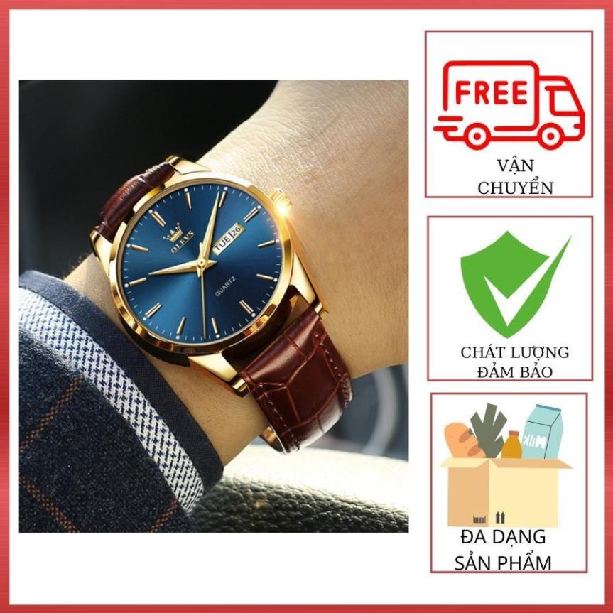 Đồng hồ nam Olevs đường kính 39mm, dây đeo da thoáng khí, hiện đại thanh lịch, chống thấm nước 30m