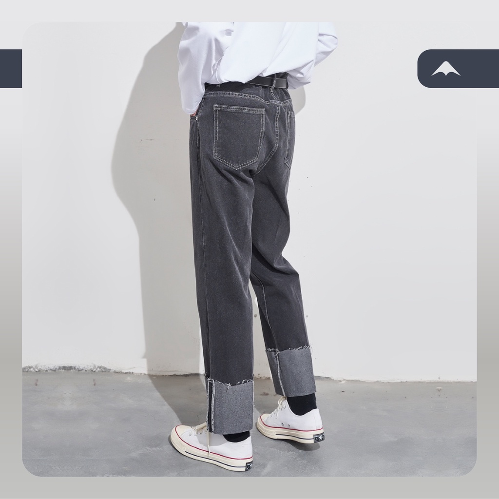 Quần jeans ống rộng sắn gấu Thomas MARTIAN cạp cao có cúc ống suông unisex cá tính quần bò denim Hàn Quốc QJXG01 | BigBuy360 - bigbuy360.vn