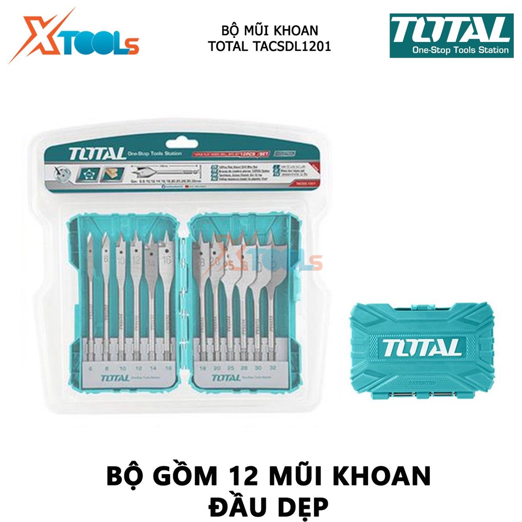 Bộ 12 mũi khoan gỗ đầu dẹp TOTAL TACSDL1201 bộ 12 mũi khoét gỗ đuôi cá Đuôi lục giác 1/4 &quot;, Chiều dài 152mm, Size 6,8,10