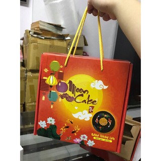 [Loại 4 bánh] Hộp đựng bánh Trung Thu hình thang ĐÈN LỒNG ĐỎ đựng bánh 150g