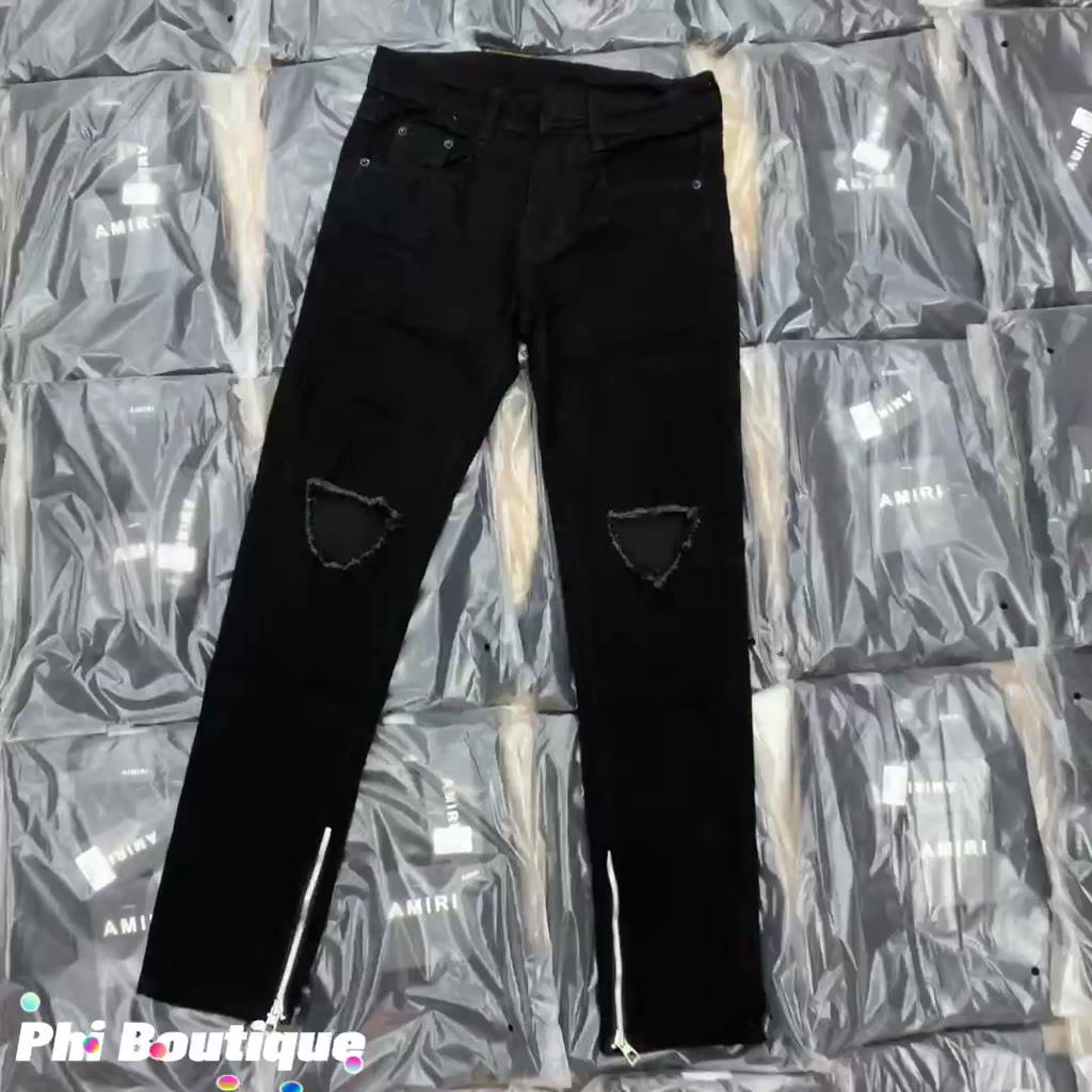 Quần Jean Streetwear Nam Rách Thủng Gối Khoá Zip Ống Dáng Slimfit QJ03P | BigBuy360 - bigbuy360.vn